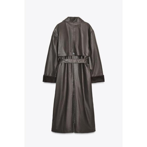 ZARA LONG WAXED TRENCH COAT WITH CORDUROY CUFFS - Picture 9 of 10